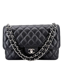 Load image into Gallery viewer, CHANEL Classic Jumbo Double Flap Quilted Caviar Leather Shoulder Bag Black
