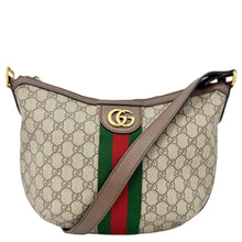 Load image into Gallery viewer, GUCCI Ophidia Web Half Moon GG Supreme Canvas Hobo Bag Beige 598125
