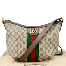 Load image into Gallery viewer, GUCCI Ophidia Web Half Moon GG Supreme Canvas Hobo Bag Beige 598125
