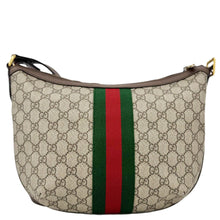 Load image into Gallery viewer, GUCCI Ophidia Web Half Moon GG Supreme Canvas Hobo Bag Beige 598125
