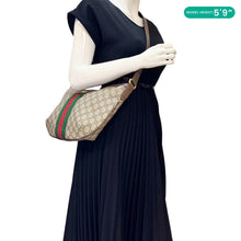 Load image into Gallery viewer, GUCCI Ophidia Web Half Moon GG Supreme Canvas Hobo Bag Beige 598125
