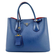 Load image into Gallery viewer, PRADA Double Handle Medium Saffiano Leather Shoulder Bag Navy Blue
