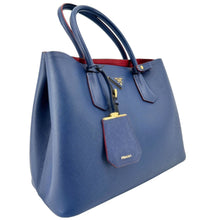 Load image into Gallery viewer, PRADA Double Handle Medium Saffiano Leather Shoulder Bag Navy Blue
