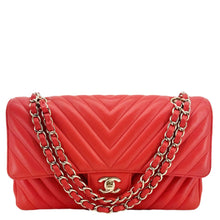Load image into Gallery viewer, CHANEL Classic Double Flap Medium Chevron Leather Shoulder Bag Orange
