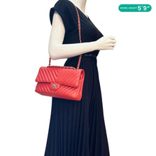 Load image into Gallery viewer, CHANEL Classic Double Flap Medium Chevron Leather Shoulder Bag Orange
