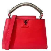 Load image into Gallery viewer, LOUIS VUITTON Capucines BB Python Handle Leather Satchel Shoulder Bag Red
