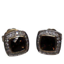 Load image into Gallery viewer, DAVID YURMAN Petite Albion Sterling Silver Pave Diamond Brown Studs Earrings
