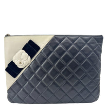 Load image into Gallery viewer, CHANEL Camellia O Case Medium Quilted Leather Clutch Black
