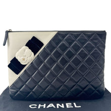 Load image into Gallery viewer, CHANEL Camellia O Case Medium Quilted Leather Clutch Black

