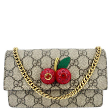 Load image into Gallery viewer, GUCCI Cherry Mini GG Supreme Canavs Chain Wallet Beige 481291
