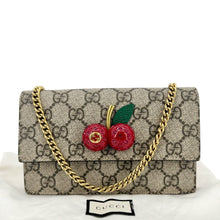 Load image into Gallery viewer, GUCCI Cherry Mini GG Supreme Canavs Chain Wallet Beige 481291
