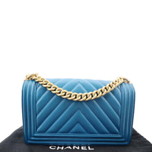 Load image into Gallery viewer, CHANEL Medium Boy Flap Chevron Quilted Calfskin Shoulder Bag Blue
