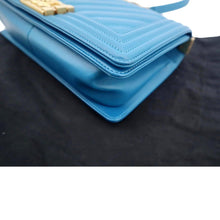 Load image into Gallery viewer, CHANEL Medium Boy Flap Chevron Quilted Calfskin Shoulder Bag Blue
