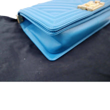 Load image into Gallery viewer, CHANEL Medium Boy Flap Chevron Quilted Calfskin Shoulder Bag Blue
