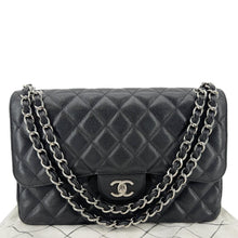 Load image into Gallery viewer, CHANEL Classic Jumbo Double Flap Quilted Caviar Leather Shoulder Bag Black
