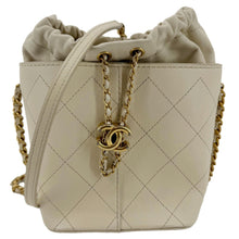 Load image into Gallery viewer, CHANEL CC Drawstring Quilted Leather Crossbody Bucket Bag Cream
