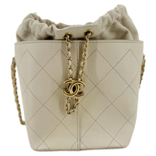 Load image into Gallery viewer, CHANEL CC Drawstring Quilted Leather Crossbody Bucket Bag Cream

