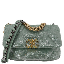 Load image into Gallery viewer, CHANEL 19 Flap Medium Sequins Shoulder Bag Green
