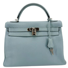 Load image into Gallery viewer, HERMES Kelly 32 Square Taurillon Clemence Leather Tote Shoulder Bag Light Blue

