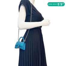 Load image into Gallery viewer, BALENCIAGA Hourglass Crocodile Embossed Top Handle Shoulder Bag Blue
