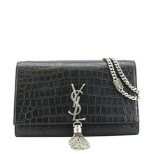 Load image into Gallery viewer, YSL Kate Tassel Small Crocodile Leather Crossbody Bag Black front look
