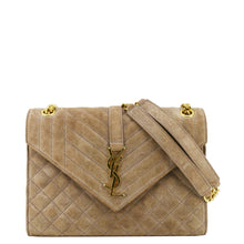 Load image into Gallery viewer, YVES SAINT LAURENT Medium Envelope Matelasse Suede Beige Bag front look

