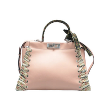 Load image into Gallery viewer, Fendi Peekaboo Vitello Seta Shiny Nappa Ribbon Lace Up Floral Satchel Baby Pink
