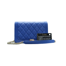 Load image into Gallery viewer, Chanel Boy WOC Quilted Patent Leather Wallet On Chain Shoulder Bag Blue
