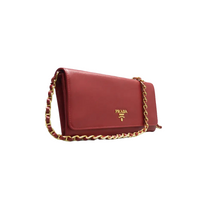 Load image into Gallery viewer, Prada Metal Oro Saffiano Leather Chain Wallet Red
