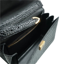 Load image into Gallery viewer, Balenciaga Ghost Shiny Calfskin Crocodile Embossed Shoulder Bag Black
