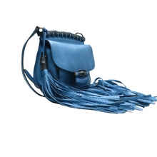 Load image into Gallery viewer, Gucci Nouveau Fringe Calfskin Medium Shoulder Bag Blue
