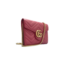 Load image into Gallery viewer, Gucci GG Marmont Matelasse Calfskin Chain Wallet Hibiscus Red
