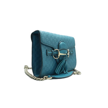 Load image into Gallery viewer, Gucci Emily Medium GGussima Patent Leather Chain Shoulder Bag Blue
