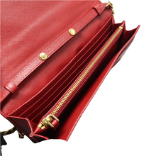 Load image into Gallery viewer, Prada Metal Oro Saffiano Leather Chain Wallet Red
