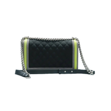 Load image into Gallery viewer, Chanel Fluo Boy Flap Canvas Quilted Medium Shoulder Bag Black Grey Yellow
