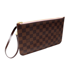 Load image into Gallery viewer, Louis Vuitton Neverfull Damier Ebene Pochette Wristlet Pouch Brown
