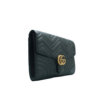 Load image into Gallery viewer, Gucci GG Marmont Matelasse Chevron Leather Clutch Bag Black
