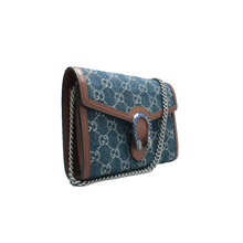 Load image into Gallery viewer, Gucci Mini Dionysus GG Monogram Dollar Calfskin Enamel Denim Chain Wallet Blue
