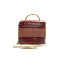 Load image into Gallery viewer, Chloe Aby Lock Calfskin Crocodile Embossed Shoulder Bag Chestnut Brown
