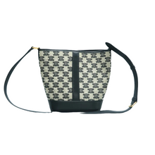 Load image into Gallery viewer, Celine Triomphe Leather Canvas Shoulder Bag Black
