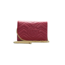 Load image into Gallery viewer, Gucci GG Marmont Matelasse Calfskin Chain Wallet Hibiscus Red
