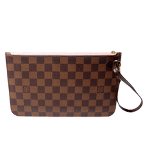 Load image into Gallery viewer, Louis Vuitton Neverfull Damier Ebene Pochette Wristlet Pouch Brown
