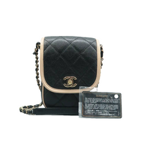 Load image into Gallery viewer, Chanel Mini Two Tone Flap Iridescent Caviar Quilted Crossbody Bag Black Beige
