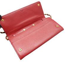 Load image into Gallery viewer, Prada Metal Oro Saffiano Leather Chain Wallet Red
