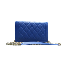 Load image into Gallery viewer, Chanel Boy WOC Quilted Patent Leather Wallet On Chain Shoulder Bag Blue
