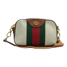 Load image into Gallery viewer, GUCCI Leather&amp;Fabric Shoulder Bag Beige
