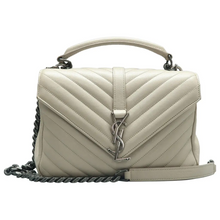 Load image into Gallery viewer, SAINT LAURENT College monogramme Leather Satchel Bag Beige
