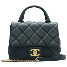 Load image into Gallery viewer, Chanel Flap Shiny Caviar Quilted Mini Top Handle Shoulder Bag Black
