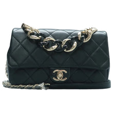 Load image into Gallery viewer, Chanel Resin Chain Flap Quilted Leather Satchel Bag Black
