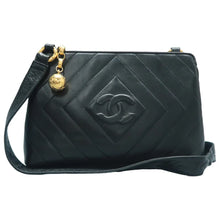 Load image into Gallery viewer, Chanel Camera Case Lambskin Chevron Quilted Tassel Shoulder Bag Black
